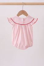 Pink strawberry embroidery gingham bubble