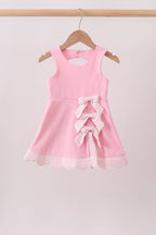 Pink Performance Bow Sash Scalloped Dress