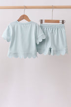 Turquoise scalloped mom&me shorts set