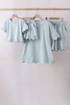 Turquoise scalloped mom&me shorts set