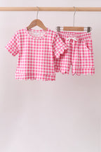 Pink gingham scalloped shorts set