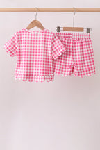 Pink gingham scalloped shorts set