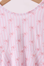 Premium blush bow stripe print ruffle bamboo dress