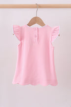 Pink flutter sleeve scalloped top