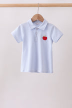 Blue stripe apple embroidery shirt