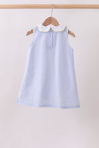 Blue stripe seersucker lemon applique dress