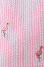Pink stripe seersucker flamingo dress