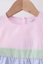 Pink&blue seersucker ruffle dress