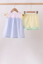 Colorblock ruffle shorts set