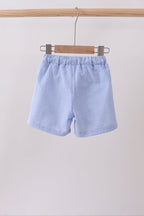 Blue flag embroidery gingham shorts
