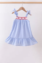 Blue flag embroidery ruffle dress