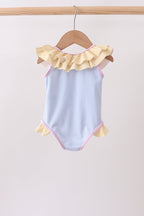 Blue stripe ruffle one-piece swimsuit