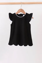 Black flutter sleeve scalloped top