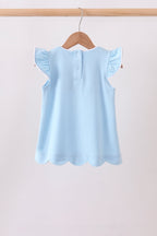 Mint flutter sleeve scalloped top