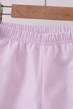 Pink Seersucker Stripe Scalloped Shorts Set