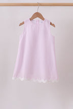 Pink Seersucker Stripe Scalloped Dress