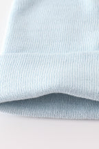 Blue ribbed basic knit beanie hat