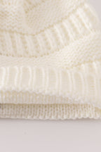 Ivory pompom cable beanie hat