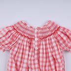 Red christmas santa claus hand smocked plaid bubble