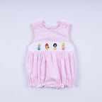 Pink princess hand smocked plaid bubble