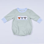 Sage cow hand smocked bubble