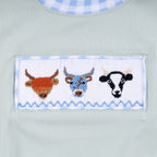 Sage cow hand smocked bubble