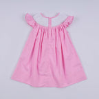 Pink character hand smocked dot ruffle dress