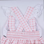 Pink character hand smocked gingham ruffle bubble