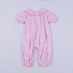 Pink christmas tree hand smocked ruffle romper