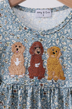 Floral puppy embroidery ruffle shorts set