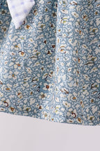 Floral puppy embroidery ruffle shorts set