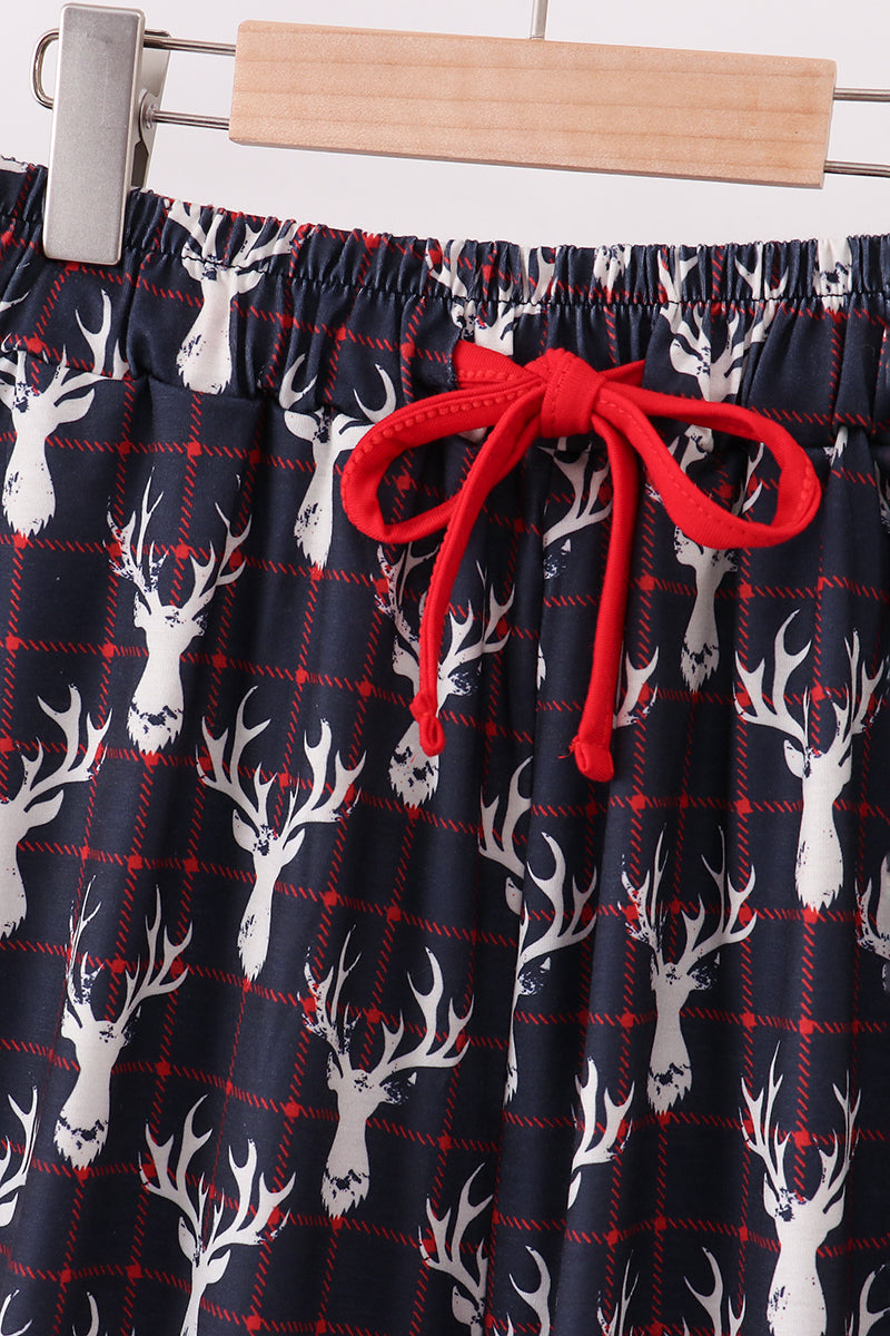 Navy deer print mom pajamas pants