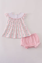 Pink Bow Embroidered Bow Bloomer Set