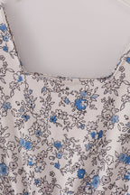 Blue vintage floral print tiered mom dress