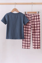 Navy puppy football applique pants set
