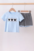 Blue Character Embroidered Knit Set