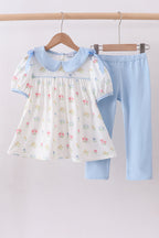 Blue floral bow pants set