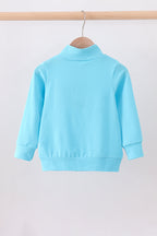 Blue character embroidery zip pullover