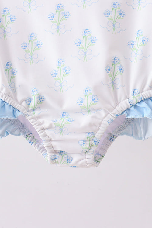 Blue I love MOM embroidery hydrangea rashgaurd