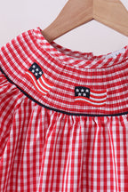 Red flag smocked gingham ruffle shorts set