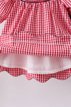 Red flag smocked gingham ruffle shorts set