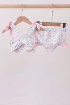 Pink hydrangea bow print 2pc swimsuit