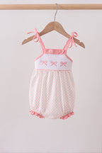 Pink bow smocked dot ruffle bubble