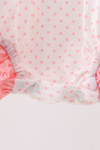 Pink bow smocked dot ruffle bubble