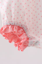 Pink bow smocked dot ruffle bubble