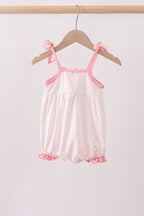 Pink bow smocked dot ruffle bubble
