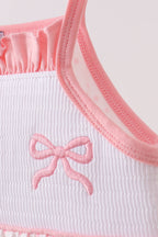 Pink bow smocked dot ruffle dress