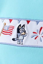 Blue character embroidery shorts set