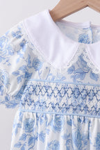 Blue rose smocked bloomer set