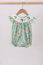 Green lemon smocked ruffle bubble